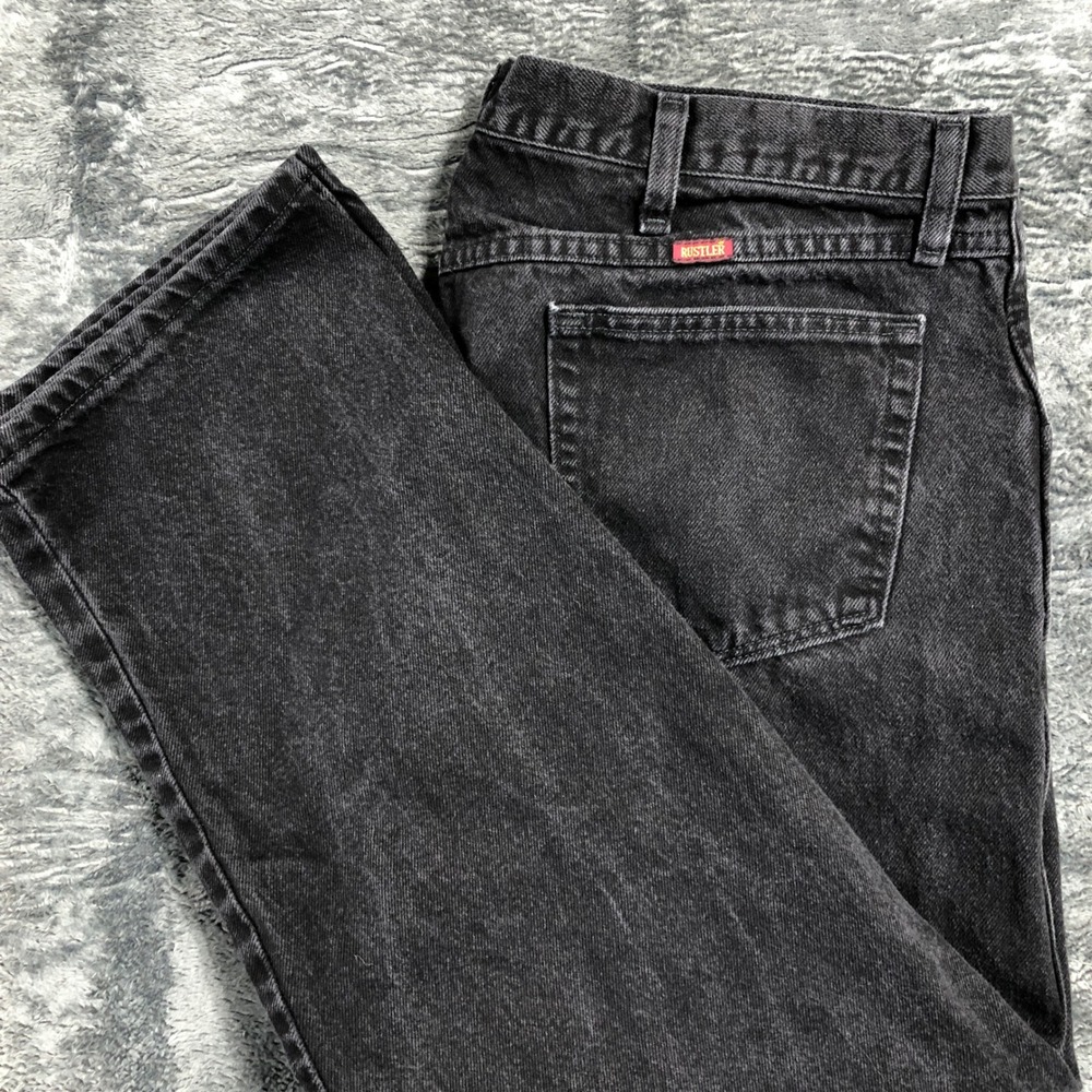 Rustler‎ Jeans Mens 42x30 Black Denim Straight Leg Regular Fit 87619CB